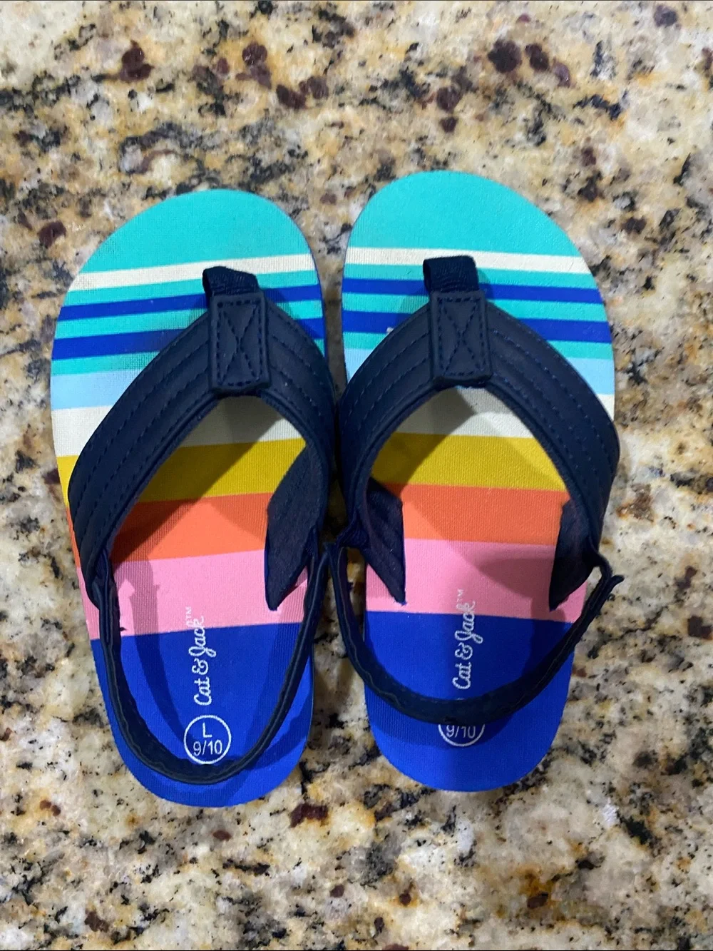 Cat & Jack Navy-Strap Rainbow Stripe Kids Flip Flops